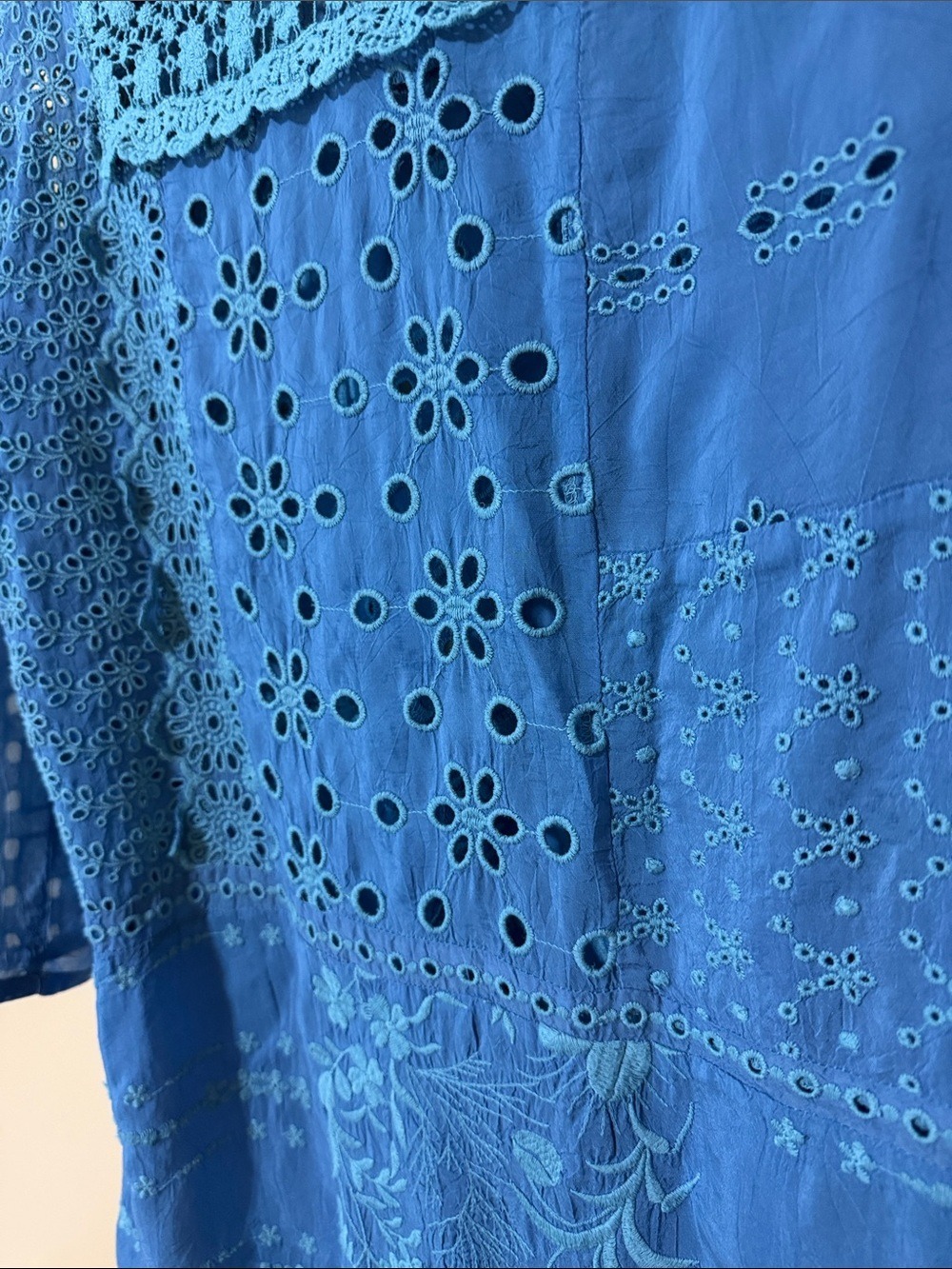 JOHNNY WAS Embroidered Blue Tunic —Relaxed Three-Quarter Sleeve. Medium - Picture 4 of 8